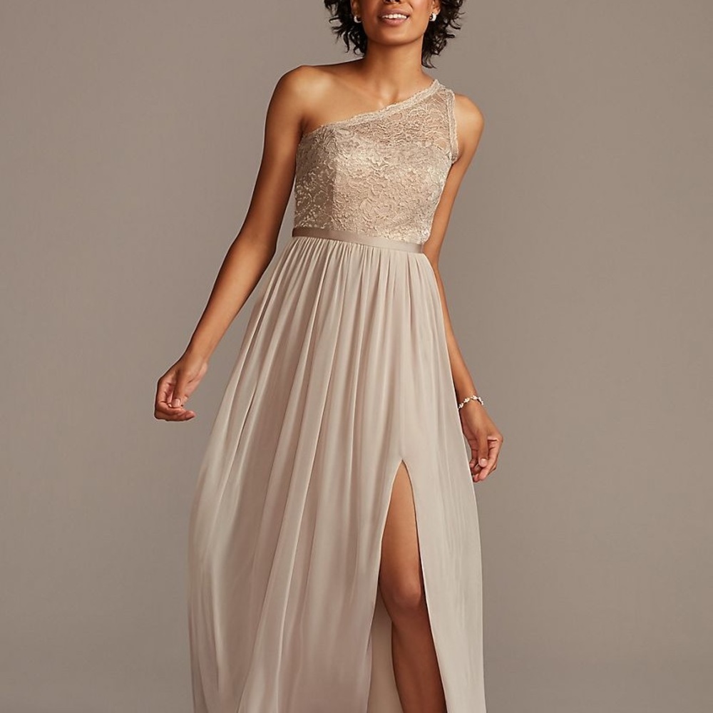 Long one shoulder lace bridesmaid dress